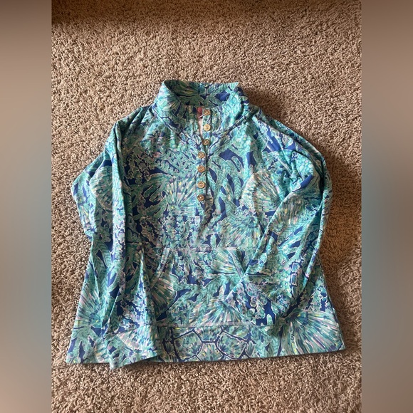 Lilly Pulitzer Sweaters - Lilly Pulitzer Skipper Popover Pullover – Blue/Green Print, Size XL